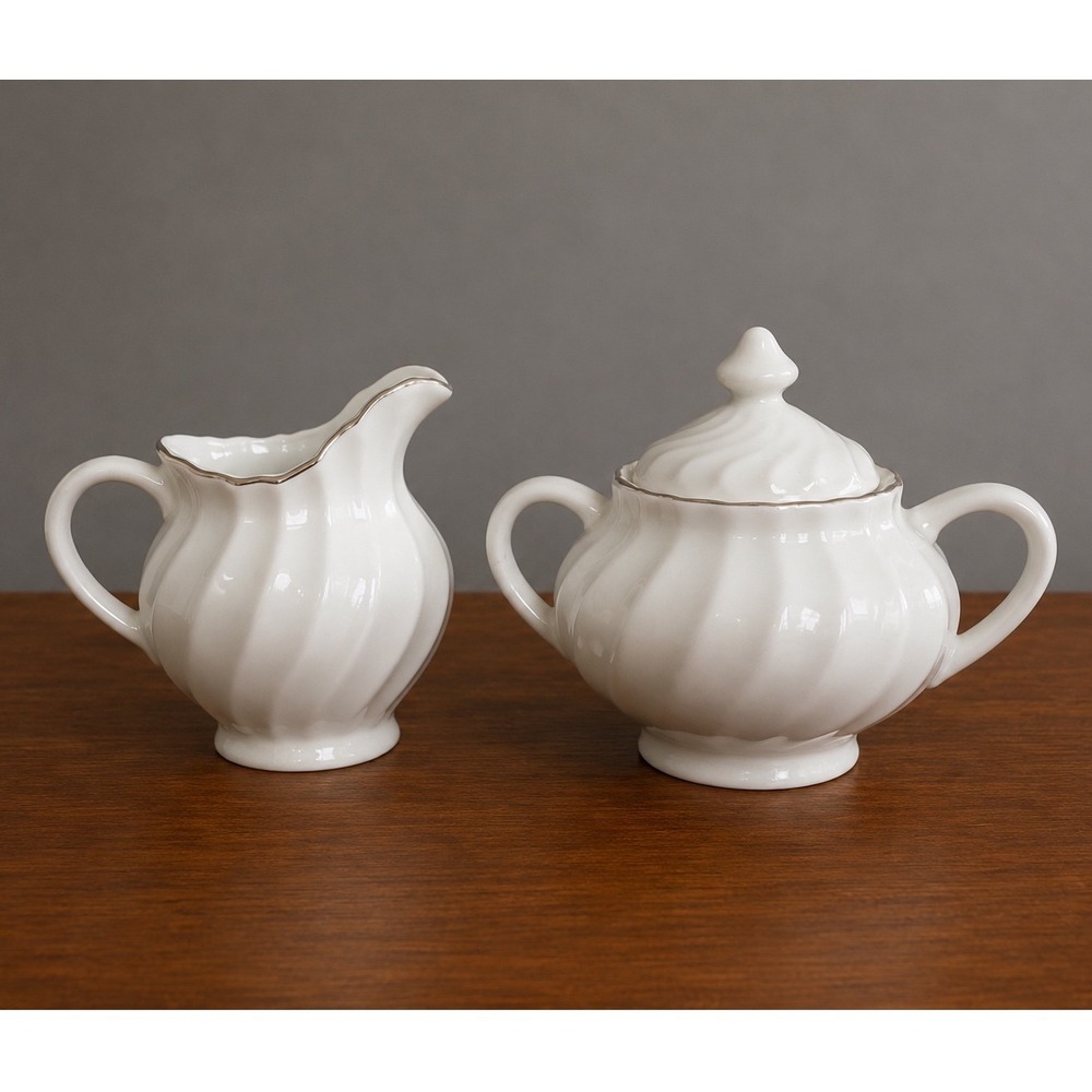 Platinum Swirl Creamer and Sugar Bowl by SCIO Discontinued Vintage Farmhouse Set